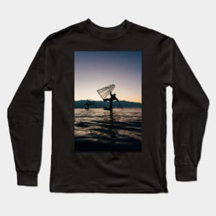 Two Traditional Fishermen on Inle Lake, Burma Long Sleeve T-Shirt